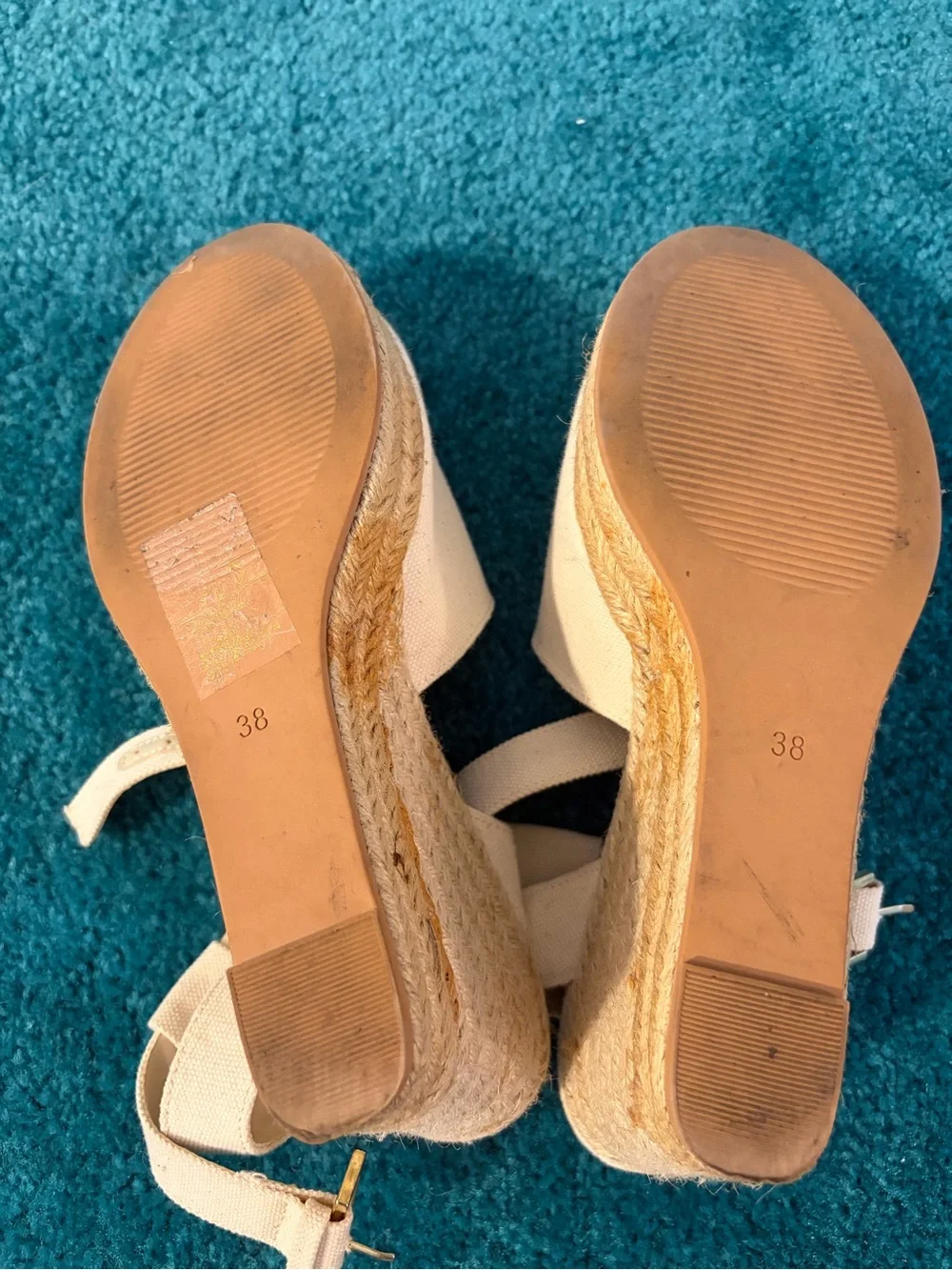 H&M Cream Canvas Espadrille Platform Sandals